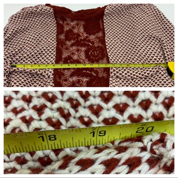 Rare Boho Ryu Rust Red & White Knit Tied Cardigan Sweater New Nwt Size Large - Picture 15 of 16